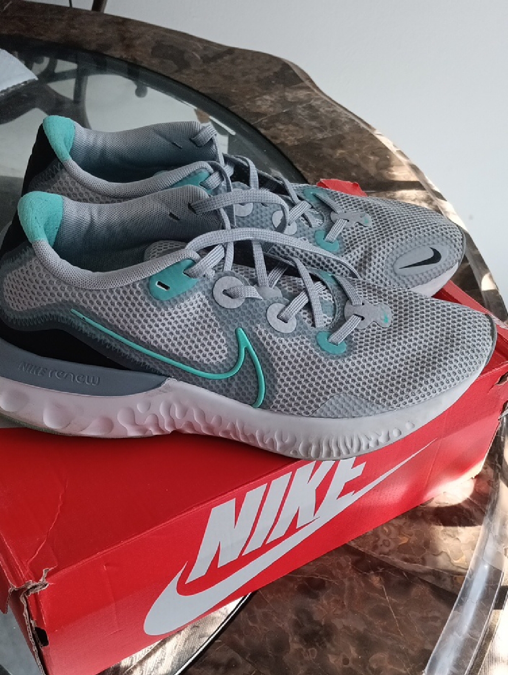 Nike Grey Running Shoes with Teal Highlights